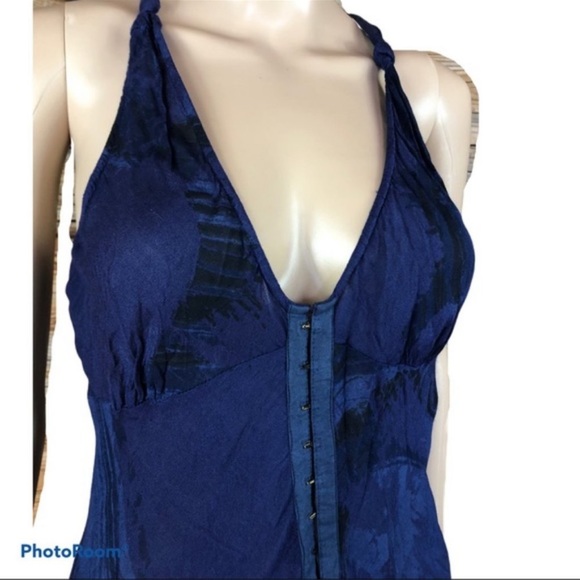 HURLEY Blue Deep V-Neck Hook & Eye Closure Halter Maxi Dress | Size M - Picture 2 of 11